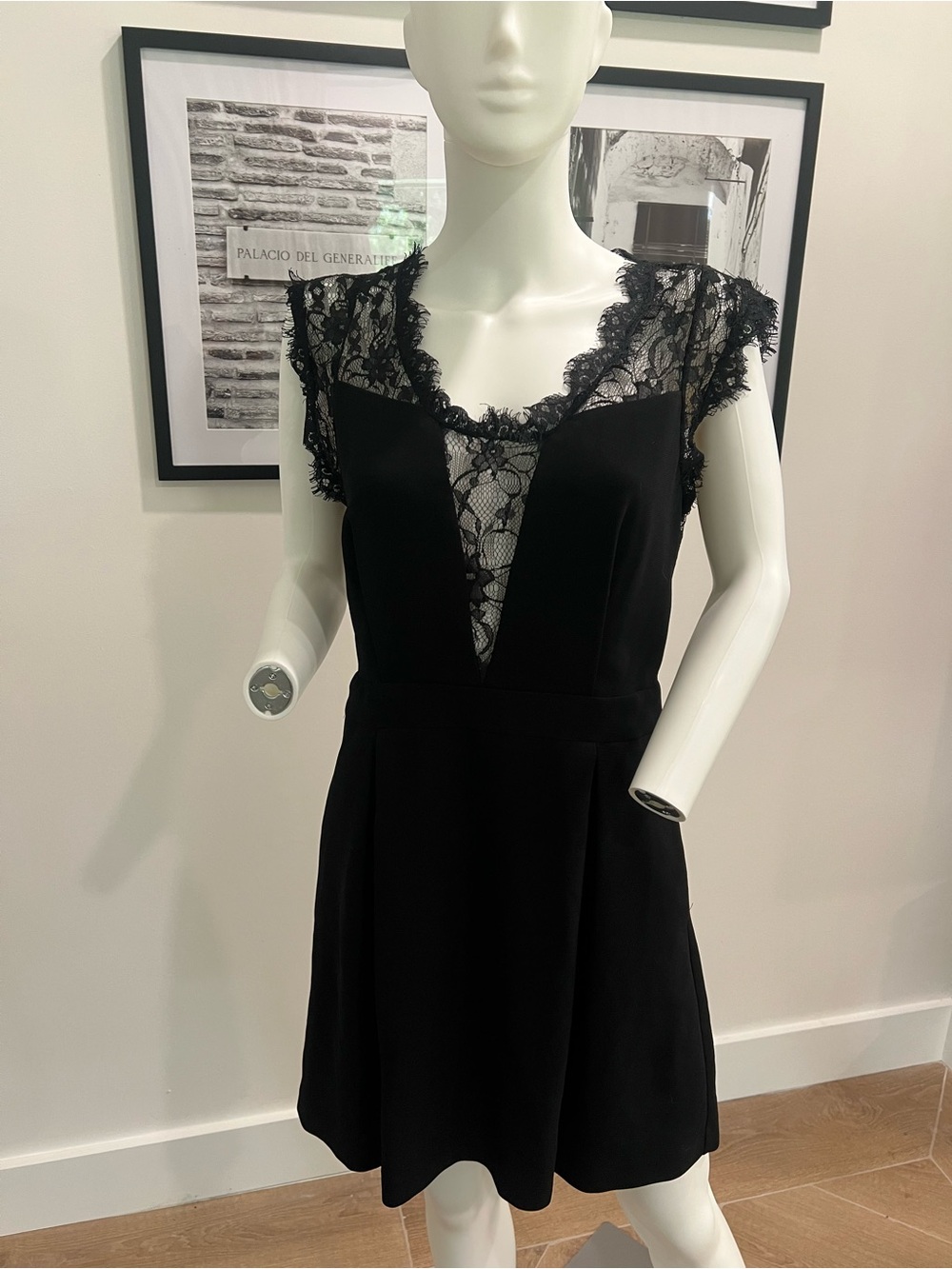 BCBGeneration Lace-Trim Black A-Line Dress